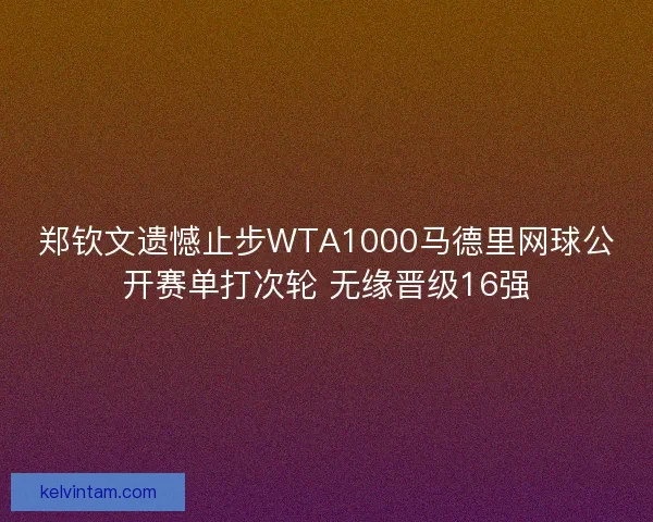 郑钦文遗憾止步WTA1000马德里网球公开赛单打次轮 无缘晋级16强